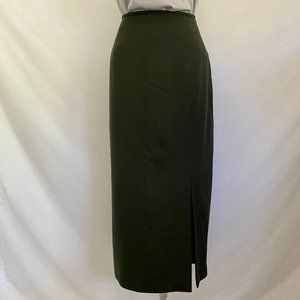 Vtg Liz Claiborne Wool Green High Side Slit Skirt